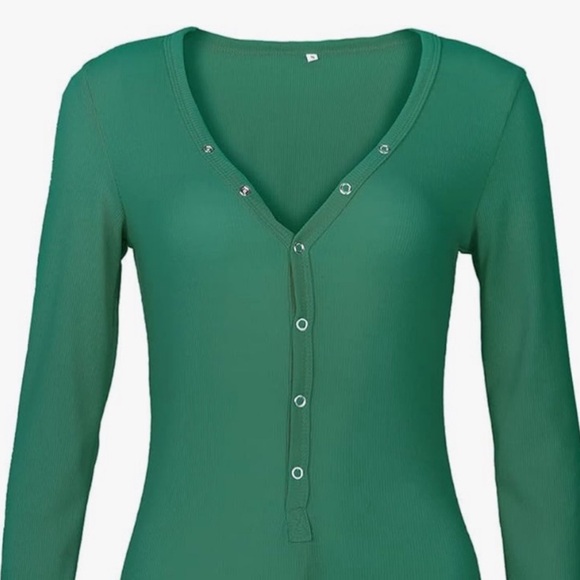 Green Ribbed Sexy Long Sleeve Romper - Picture 4 of 5